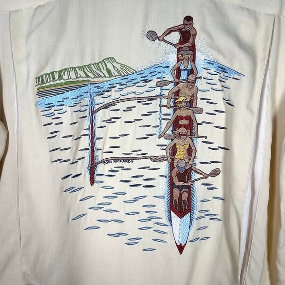 Tori Richard Classic Embroidered Oahu Outrigger Shirt S Silk Blend Button Down - Picture 6 of 7